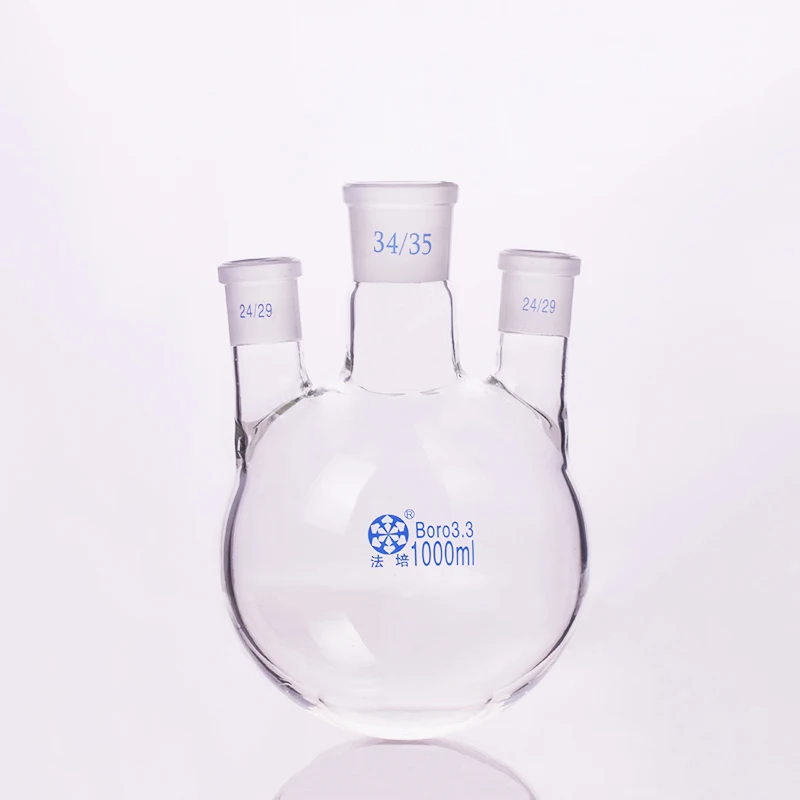 

Three-necked flask straight shape,with three necks standard ground mouth,Capacity 1000ml,Middle joint 34/35,lateral joint 24/29