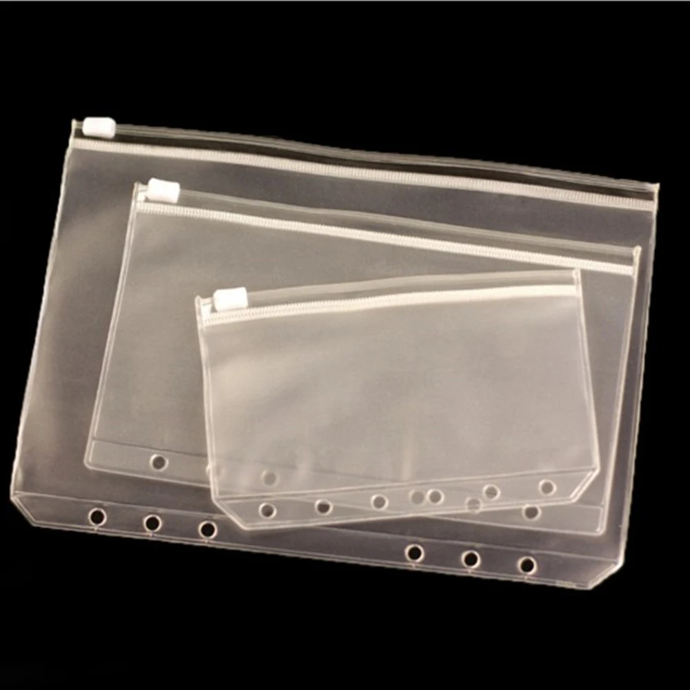 1pc Transparent PVC Storage Card Holder A5 A6 A7 Binder Rings Notebook 6 Hole Bag Envelope Zipper File Folder Accessories