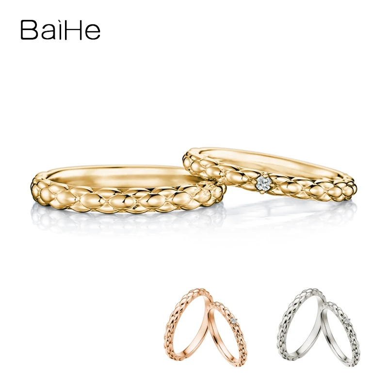 

BAIHE Real Solid 18K White Gold H/SI Natural парные кольца с бриллиантом Women Man Свадебные изысканные ювелирные изделия Zoben smaraurata Anel de casais