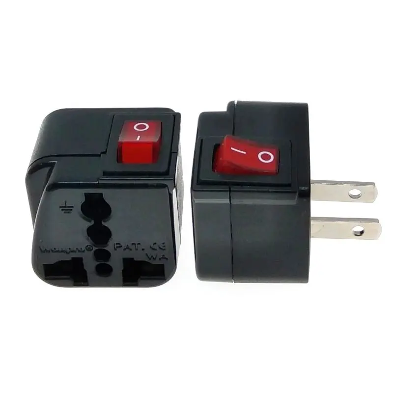 USA Canada Thailand 2-Pin Electrical Plug Adapter AC100~250V 10A With On/Off Main LED Switch