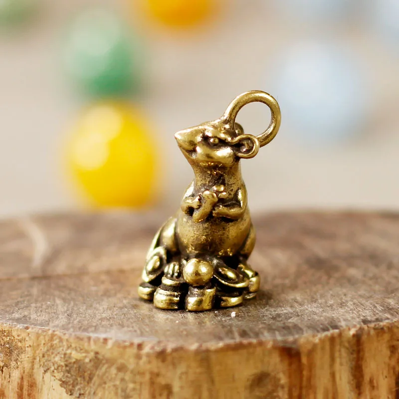 Copper Rat Keychains Pendants Vintage Brass Zodiac Animal Mouse Key Rings Charms Creative Men Lucky Key Holders Bag Hanging