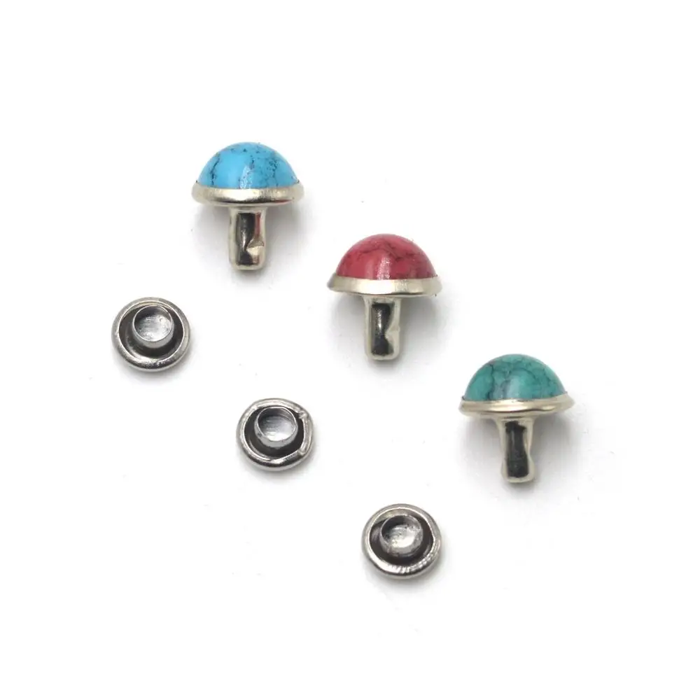 KALASO 40sets 6mm 8mm 10mm Resin Dome Studs Mushroom Rapid Rivets for Handmade Leather Crafts Belt Collar Embellishments