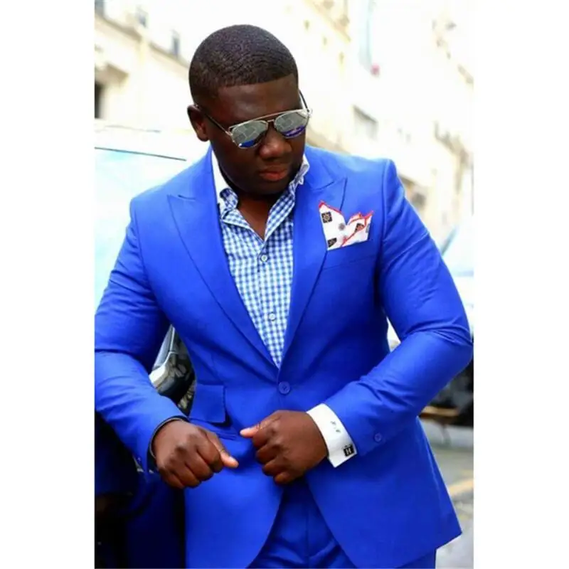 

Man Suits Royal Blue 2 Pieces Formal Wedding Business One Button Jacket Pants Set 2020 New