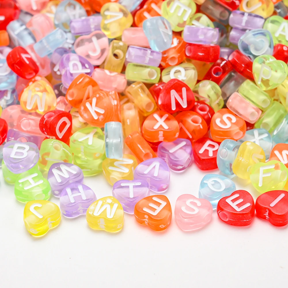 100pcs/lot  Heart Acrylic Letter Beads Colorful Alphabet Loose Spacer Beads For Jewelry Making DIY Handmade Bracelet Necklace