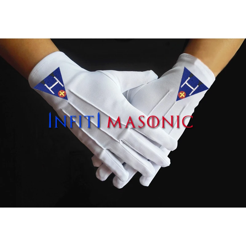 Masonic Regalia usage and embroidery style cheap white polyester sleeve Masonic polyester gloves  