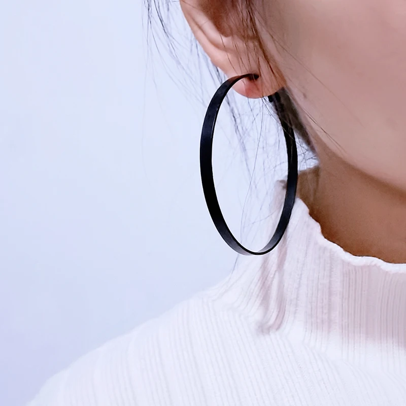 BLIJERY Trendy Fashion Black Color Big Hoop Earrings for Women Jewelry Punk Circle Earrings Basketball Brincos Femme Gift