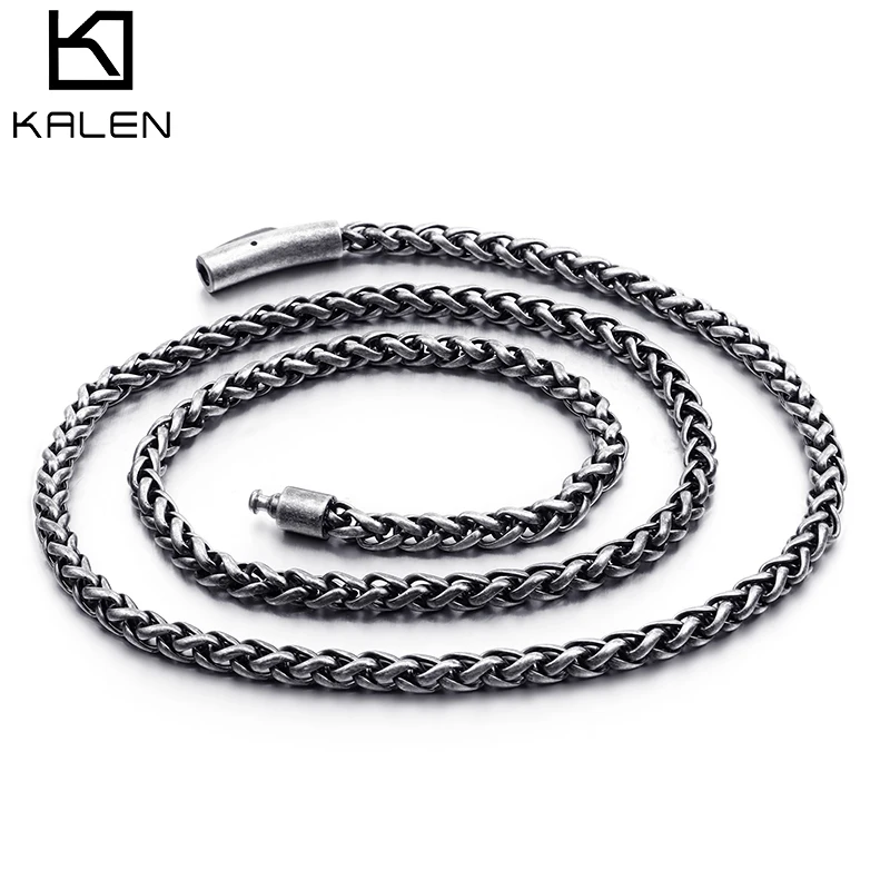 KALEN Vintage Stainless Steel 65cm Whip Chain Necklace Men Brushed Link Chain Biker Jewelry Accessories