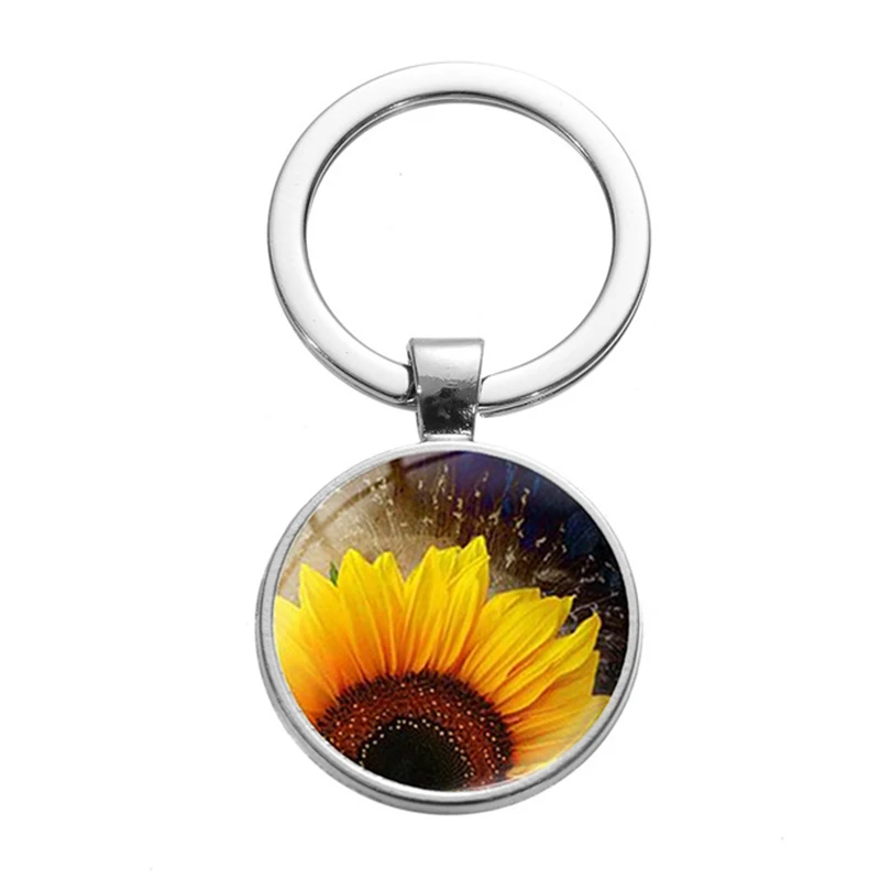 New Sunflower Time Gem Metal Keychain Hot Selling Glass Pendant Pendant Gifts in Europe and America