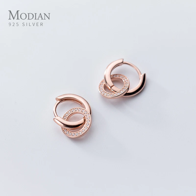 Modian Sparkling Hoop Earrings Fashion Charm 100% 925 Sterling Silver Clear CZ Circle Ear For Women Wedding Statement Jewelry