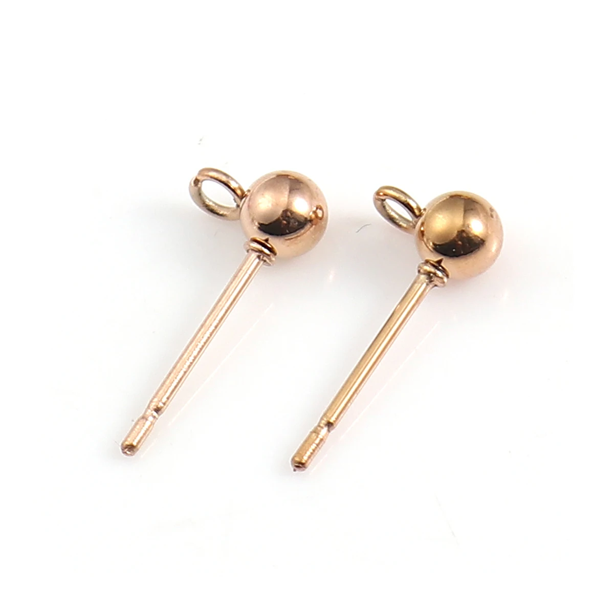 Stainless Steel Ear Post Stud Earrings Ball Rose Gold Color W/ Loop 7mm( 2/8") x 4mm( 1/8"), Post/ Wire Size: (21 gauge), 10 PCs