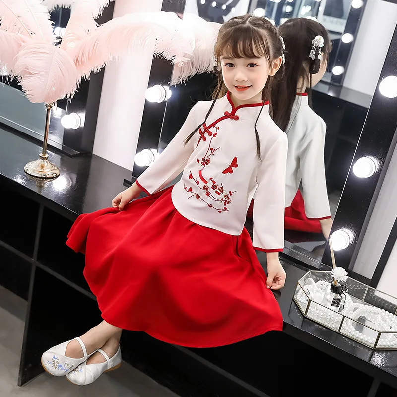 

2021 Girl Traditional Chinese Cheongsam Hanfu Dress Kids Princess Costume Wedding Children Qipao Floral Vestidos Evening Party