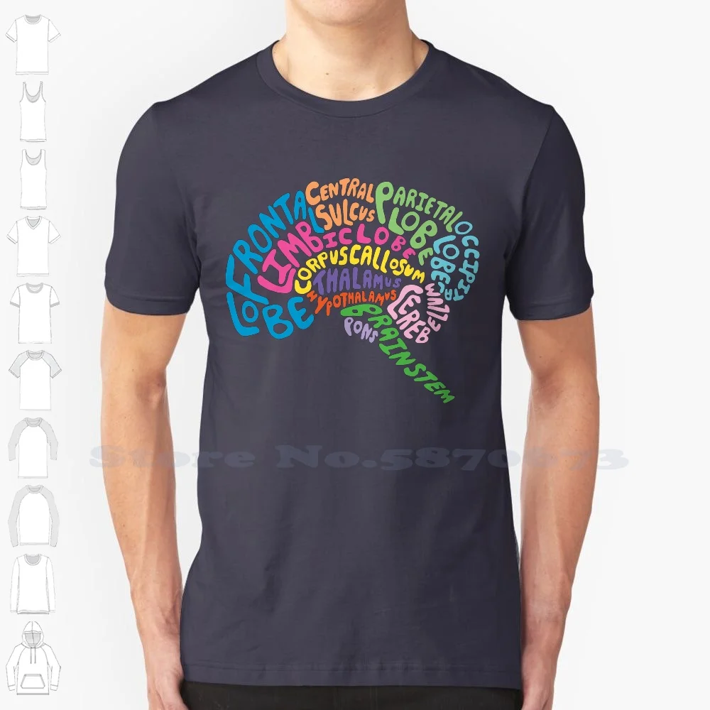 Human Brain Anatomy Using Typography 100% Pure Cotton T-Shirt For Scientists For Psychologists For Counsellors For Therapists