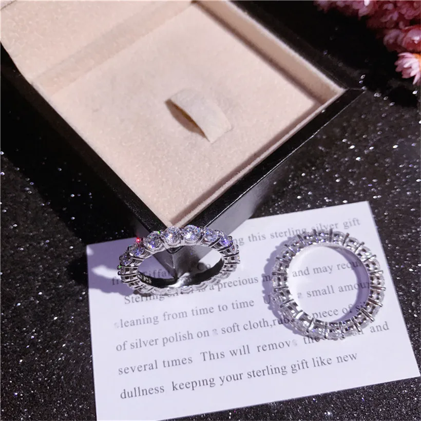 925 SILVER PAVE SETTING FULL 4MM ROUND Simulated Diamond CZ ETERNITY BAND ENGAGEMENT WEDDING Stone Rings size 5,6,7,8,9,10