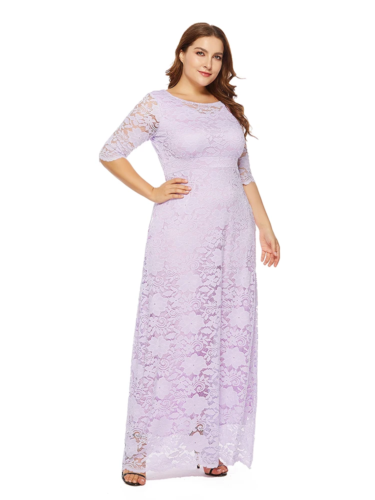 Plus Size 6xl O-hals Kant Avondjurk Uitgeholde Prom Gown Hebben Zakken Formele Jurk Half Mouw Gewaad Xucthhc 2020 nieuwe Jurk