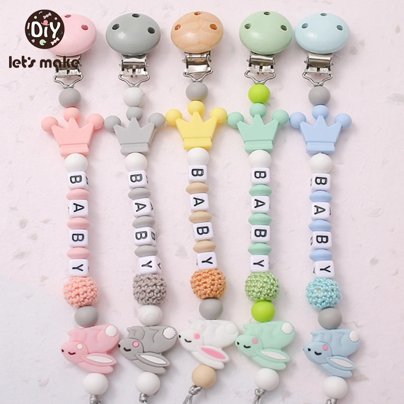 Let's Make Baby Pacifier Chain Animal Teether Crochet beads Food Grade Silicone Rabbit Newborn Safety Chew Toy BPA Free Pendant