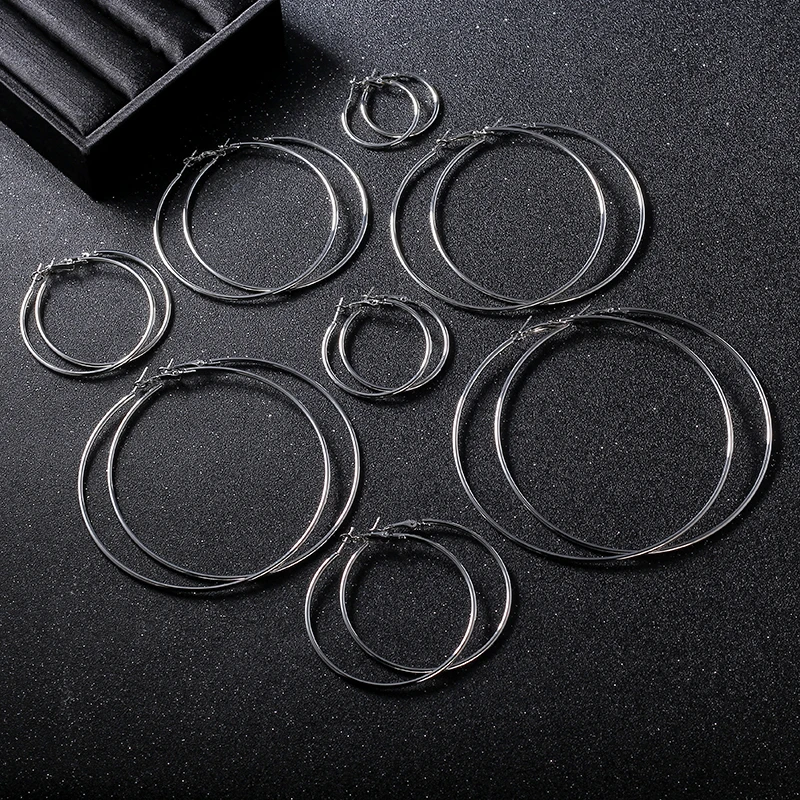 Nickel Free Black Hoop Earrings Loop Earrings Celebrity Brand Earrings Women Gift Fashion Jewelry  3.0-10.0cm