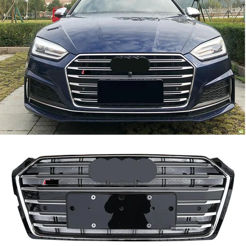 S5 Style Grill Grille Silver Black Trim Chrome Rings For Audi A5 S5 2017 17 2018 18 2019 19 2020 20