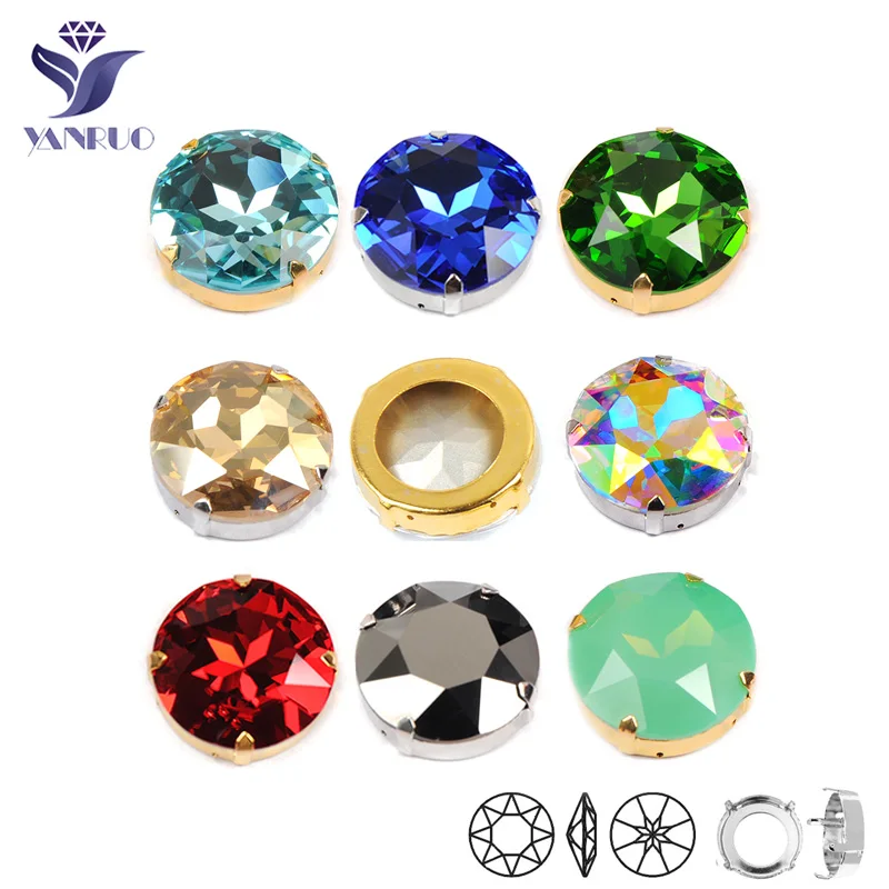 YANRUO 1201 Round 27mm Sewn Stones Glass Crystals Large Rhinestones Rivoli Pointback DIY Diamond Stones For Jewelry Clothes