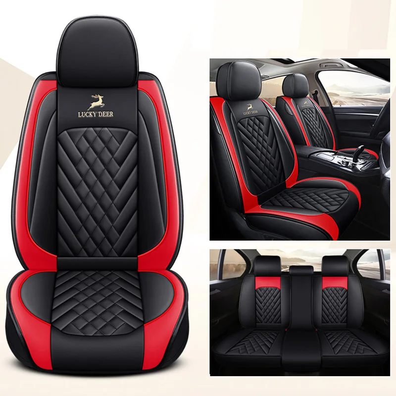 Car Seat Cover Front/Rear Vehicle Cushion Not Moves Universal Pu Leather Black/Red Non-Slide For Citron C5 Aircross F1 X45