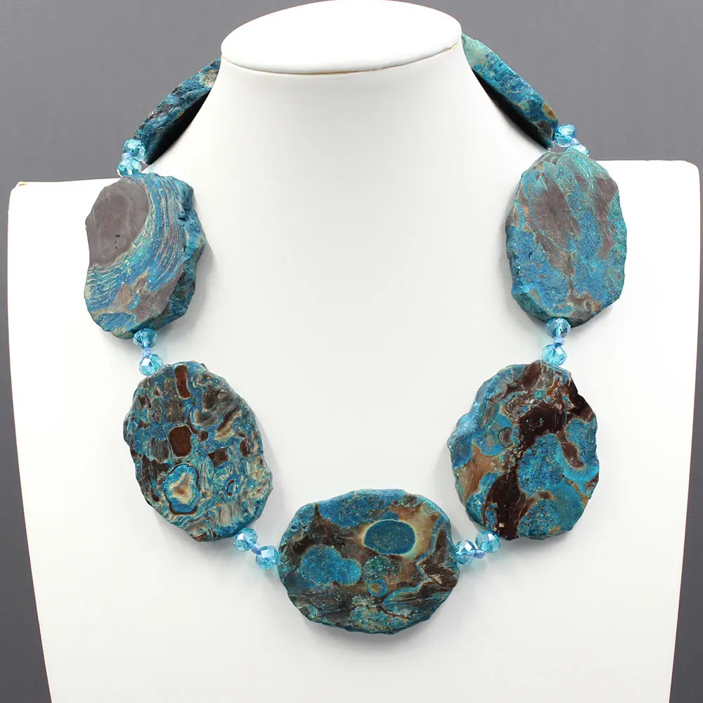 GG Blue Ocean jaspers Sea Stone Raw Blue Ocean Stone Agate Slab Nugget blue crystal Necklace Handmade For Women Fashion