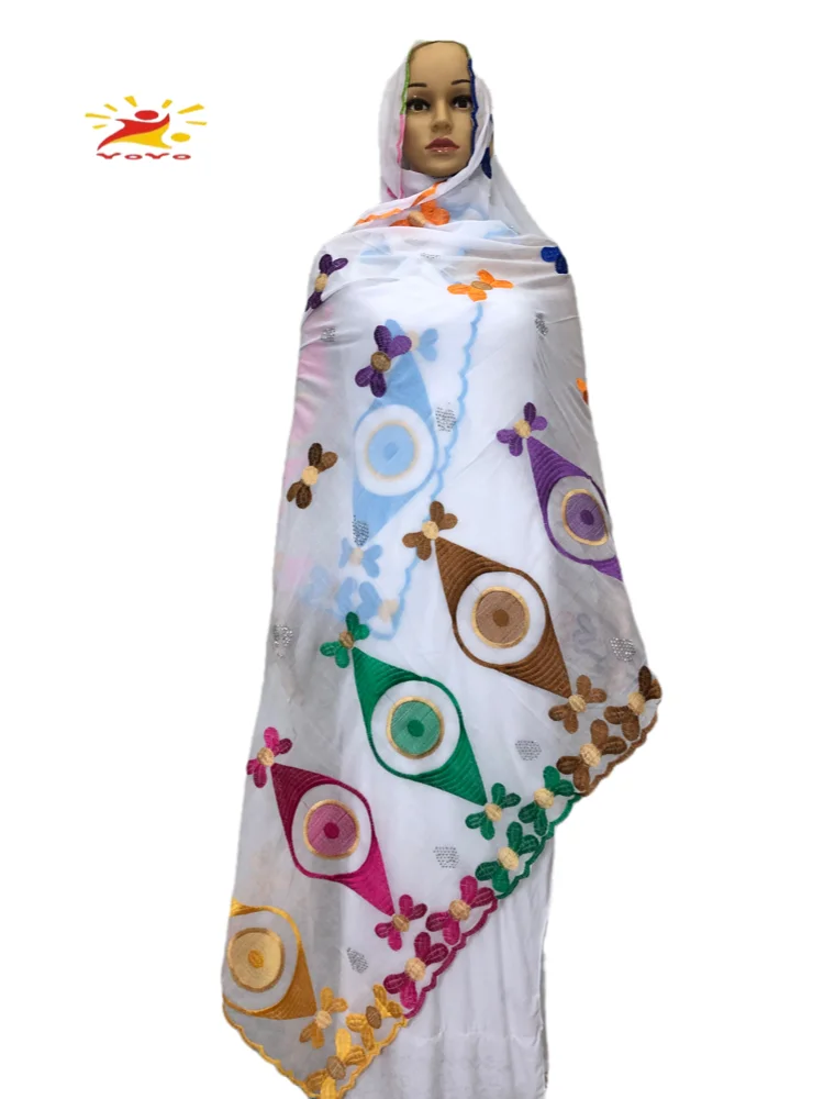 100% Cotton Scarf African Women Dubai  Fashion Muslim Women Embroidery Hijab Scarf  Headscarf HB091