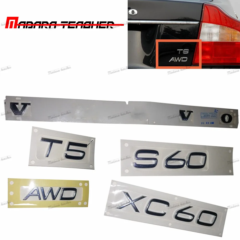 Car Rear Boot Trunk Lid Letters Badge Emblem Logo For VOLVO C70 C30 S60 XC90 XC60 V60 V40 S80 T5 T6 2.0T 2.5T AWD Car styling