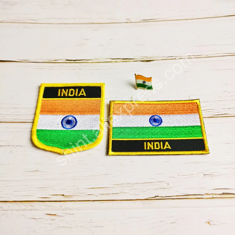 India National Flag Embroidery Patches Badge Shield And Square Shape Pin One Set On The Cloth Armband Backpack Decoration Gifts