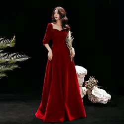 It's Yiiya Evening Dress 2020 For Women Square Collar Evening Dresses Long Velour Formal Gowns Plus Size robe de soiree LF141