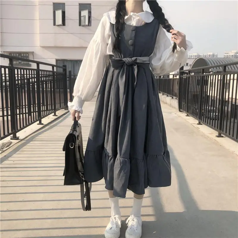 Preppy kleding voor vrouwen zomerjurk schattig kawaii lolita college stijl school student Japanse stijl harajuku vintage streetwear