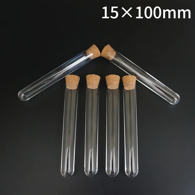 20/30/50/100/200/250pcs 15X100mm Transparent Plastic Round Bottom Test Tube With Cork Stoppers Empty Scented Tea Tubes