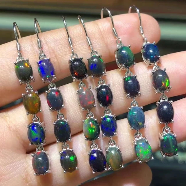 Sold Ethiopian opal and sterling silver beaded dangles