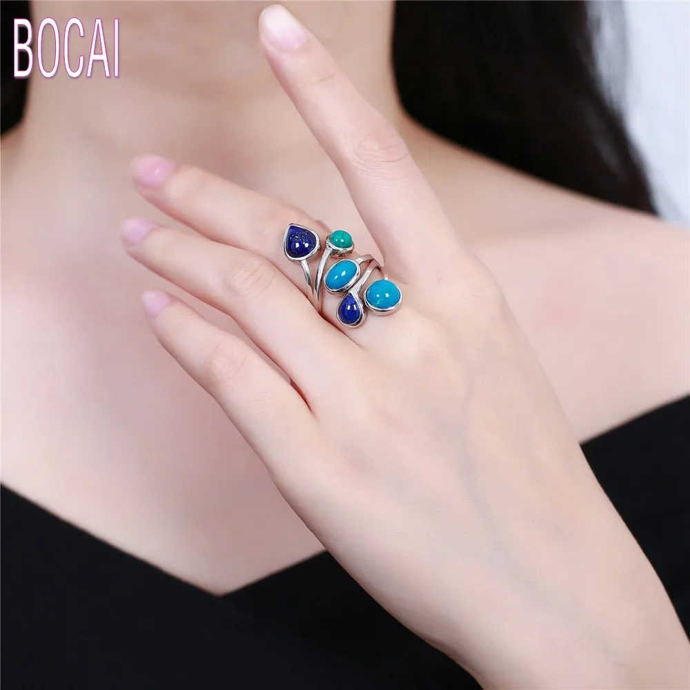 New S925 sterling silver jewelry stylish and elegant ladies phoenix stone with lapis lazuli rings women's silver ring