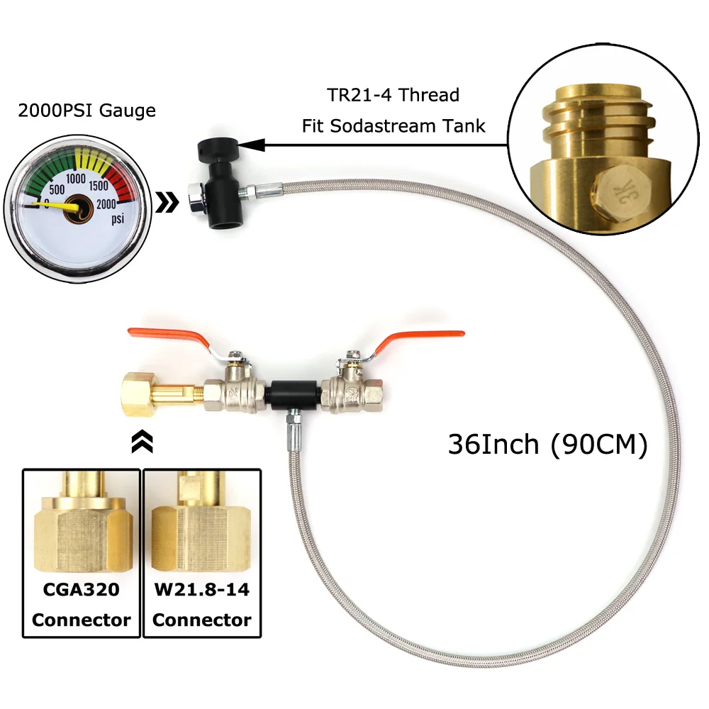 Adaptador de carga de la estación de recarga del cilindro de CO2 de Soda, compatible con el cilindro Sodastream W21.8(DIN477) y el conector CGA320, nuevo