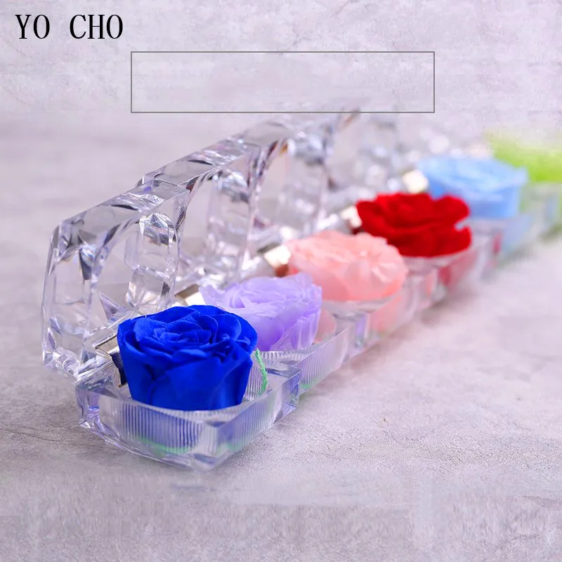 YO CHO Immortal Rose Flower Preserved Real Rose Flower Home Party Decor Crystal Box Wedding Souvenir Valentines Birthday Gift