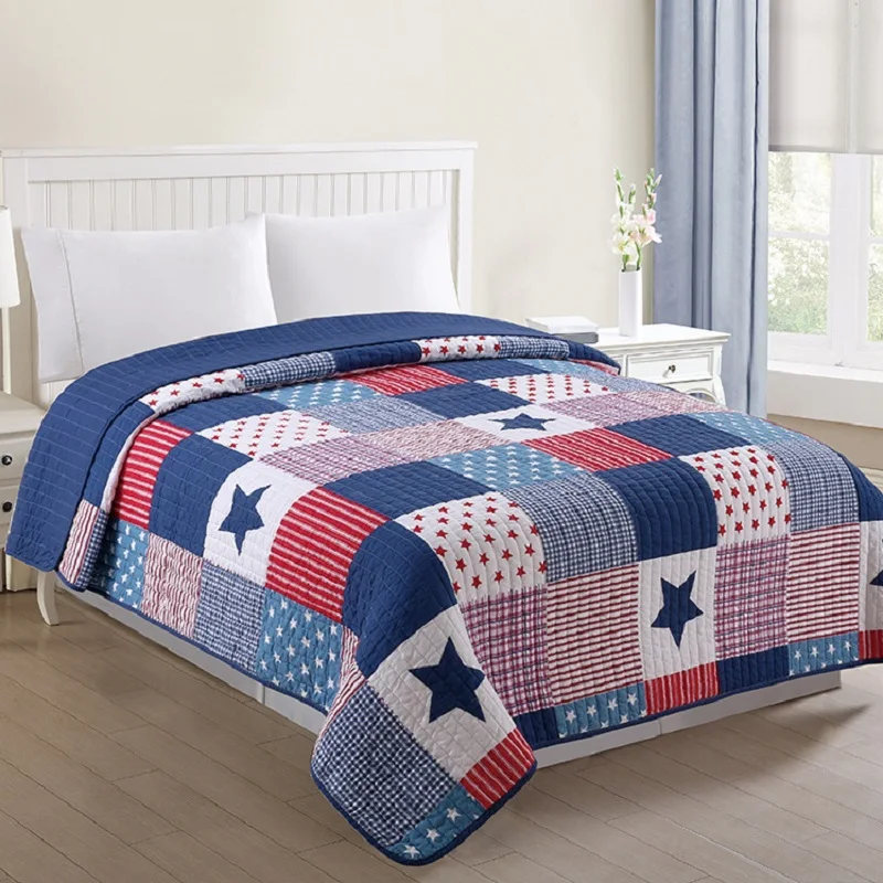 

Geometric Cotton Quilt Bedspread on the Bed, Patchwork Quilted Blanket, Euro Bed Linen, Plaid Quilt, Cubrecam Bed Cover Colchas