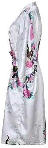 Vestido de seda cetim para as mulheres, quimono curto, design floral, moda, para a noite