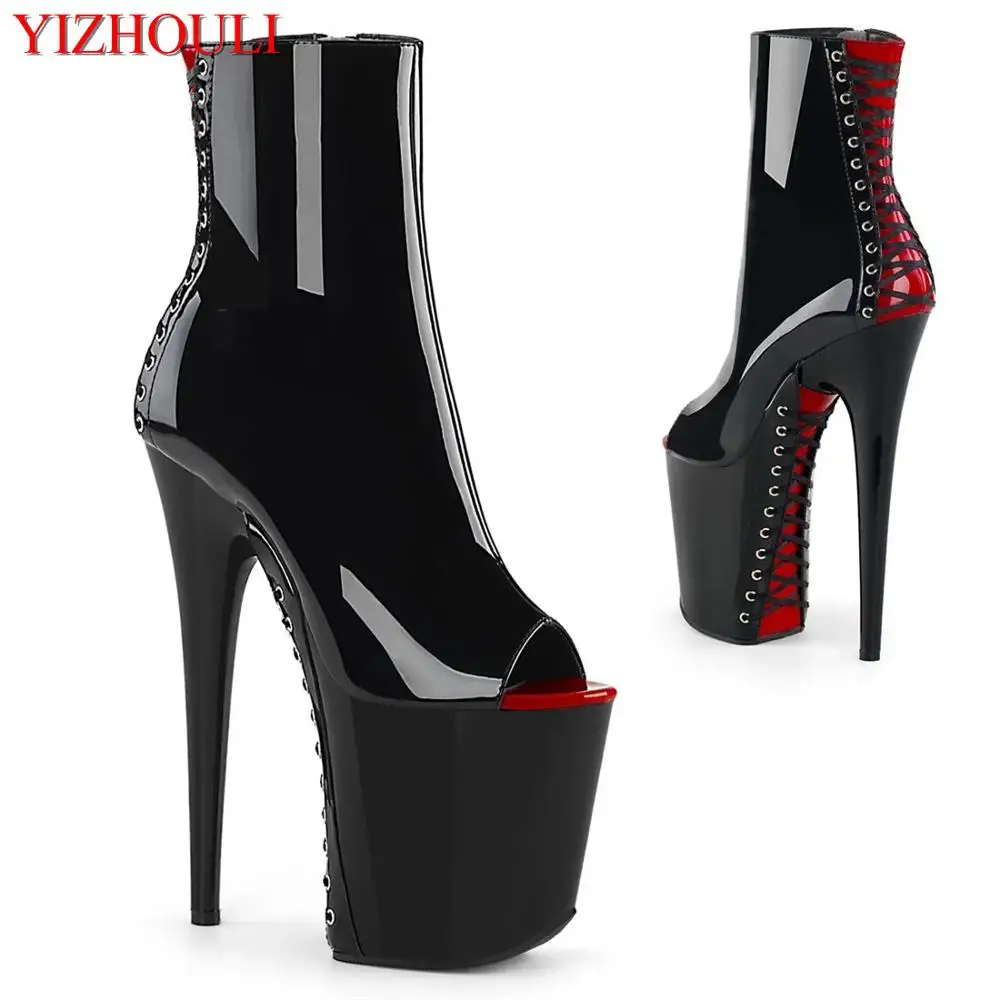 

Sexy 8 inch stiletto ankle boots, crossed lacing soles, 20 cm heels for model nightclub performance, pole dancing shoes