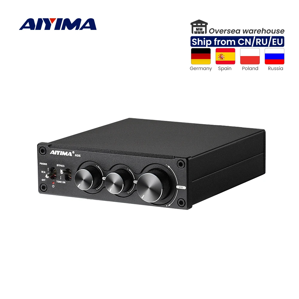 AIYIMA Audio A06 MM/MC Phono Amplifier TPA3221 100Wx2 Stereo HiFi Power AMP for Turntable Phonograph Preamp Treble Bass Control