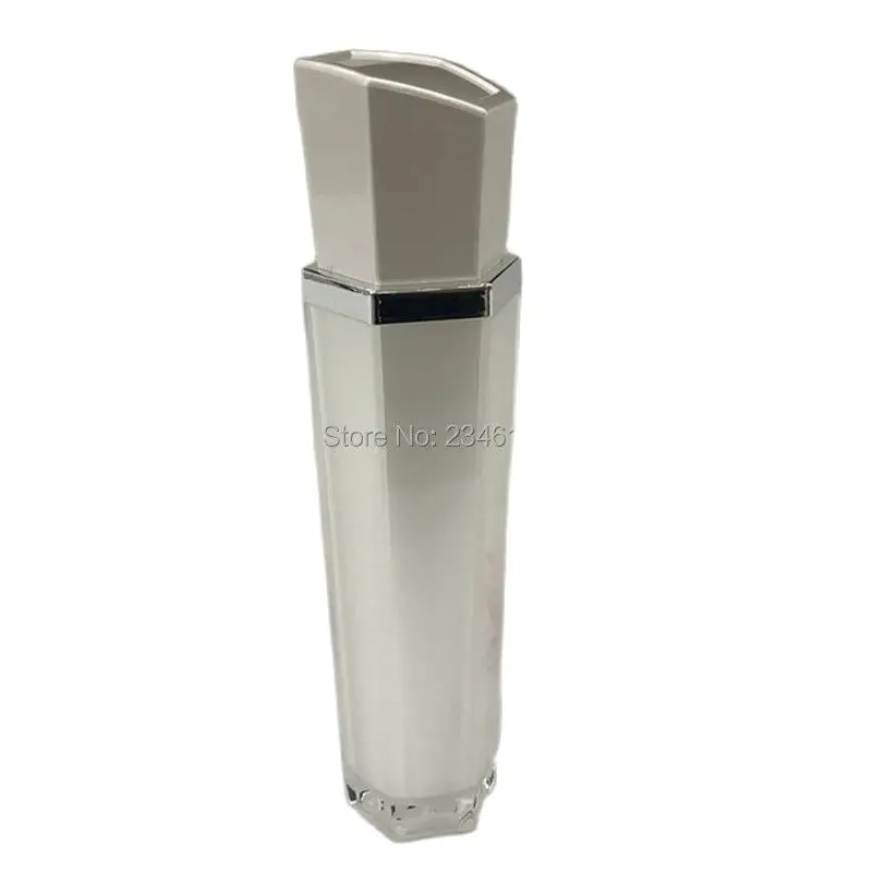 Empty Perfume Bottle Spray Atomizer Refillable Acrylic Hexagon Bottle  Silvery White  Cosmetic Conainer 120ml 10pcs/Lot