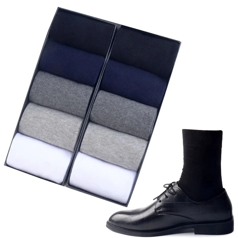

Plus Size (43-48) Men's Cotton Socks White Black Business Soft Breathable Winter High Socks For Christmas Man's Gift