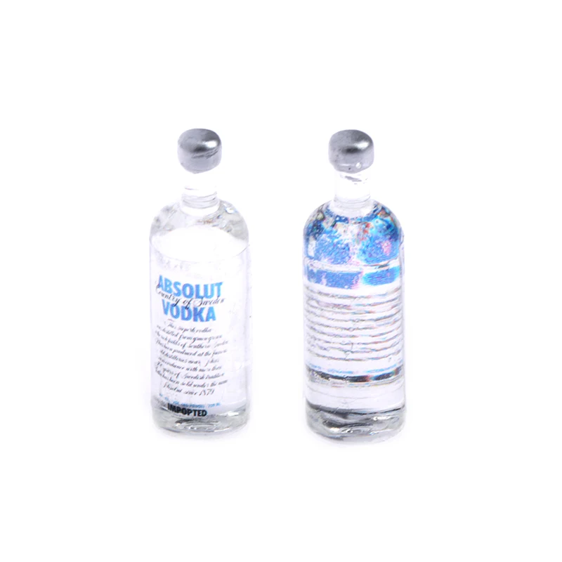 Hot sale 2Pcs 1:12 Scale  Simulation Wine One Bottle Vodka BJD Dollhouse Miniature Toy Doll Food Kitchen Living Room Accessories