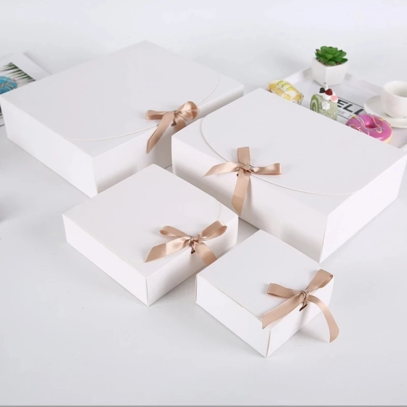 5Pcs White Kraft Paper Gift Box Handmade Candy Chocolate Cookie Storage Box Party Supplies Clothing Storage For Birthday