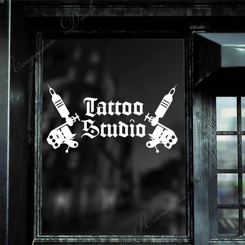 Tattoo Studio Logo Wall Stickers Tattoo Machines Vinyl Window Art Decor Decals Interior Decoration