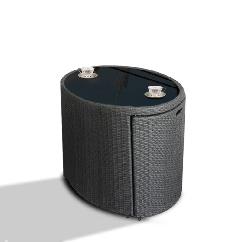 Cadeira de vime, três peças, mesa de chá, combinação área externa, pequena mesa redonda, mini cadeira criativa, mesa de lazer, varanda