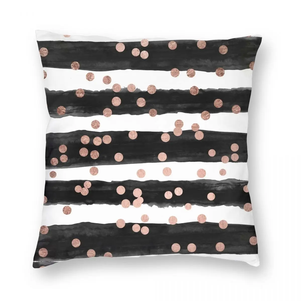 Girly Rose Gold Confetti Black Stripes Square Pillowcase Polyester Linen Velvet Creative Zip Decor Home Cushion Cover