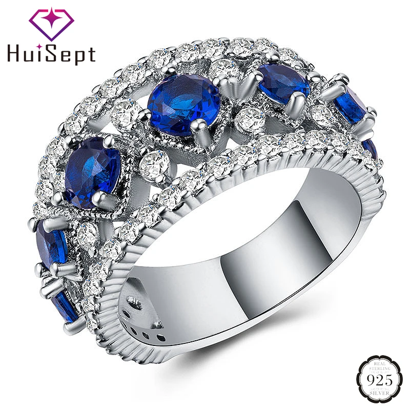 

HuiSept Elegant 925 Silver Ring Women Jewelry Geometric Shaped Sapphire Zircon Gemstone Ornaments Wedding Party Wholesale Rings