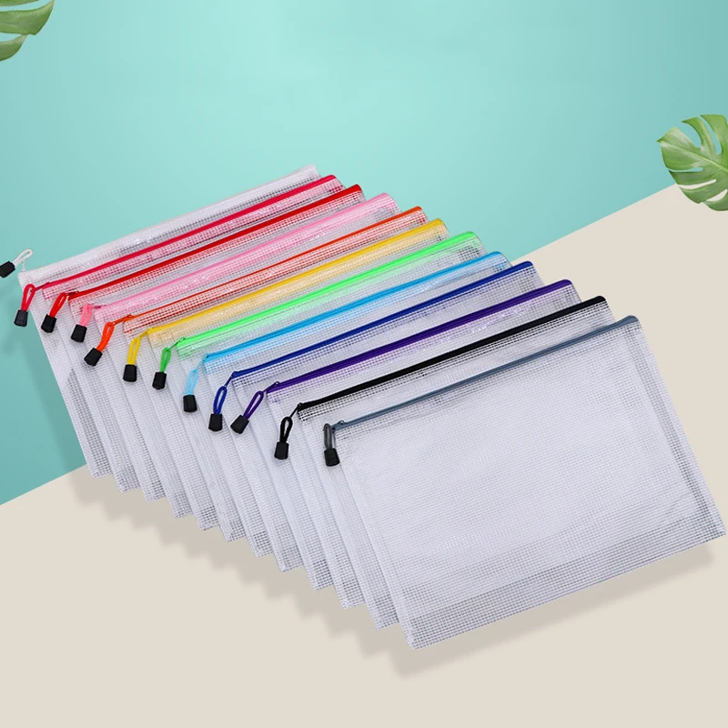 

A3 Plastic Mesh Zipper File Bags Waterproof Tear-Resistant Document File Folders Zipper Documents Pouch Document Organizer