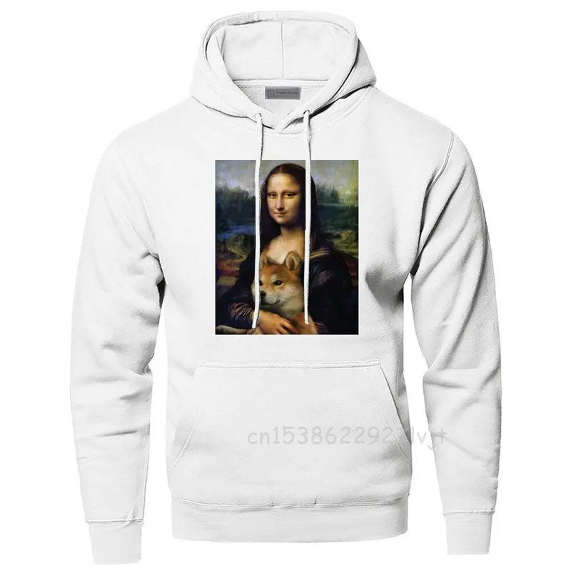 Funny Hoodies Sweatshirts Men Mona Lisa Shiba Inu Hooded Hoodie Sweatshirt Hoodie Harajuku Hooded Pullover Premium Cotton