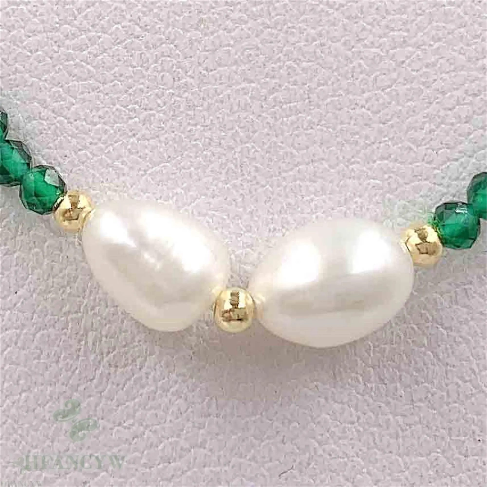 2mm Green Spinel White Baroque Pearl Necklace 18 inches Cultured Flawless Accessories Diy