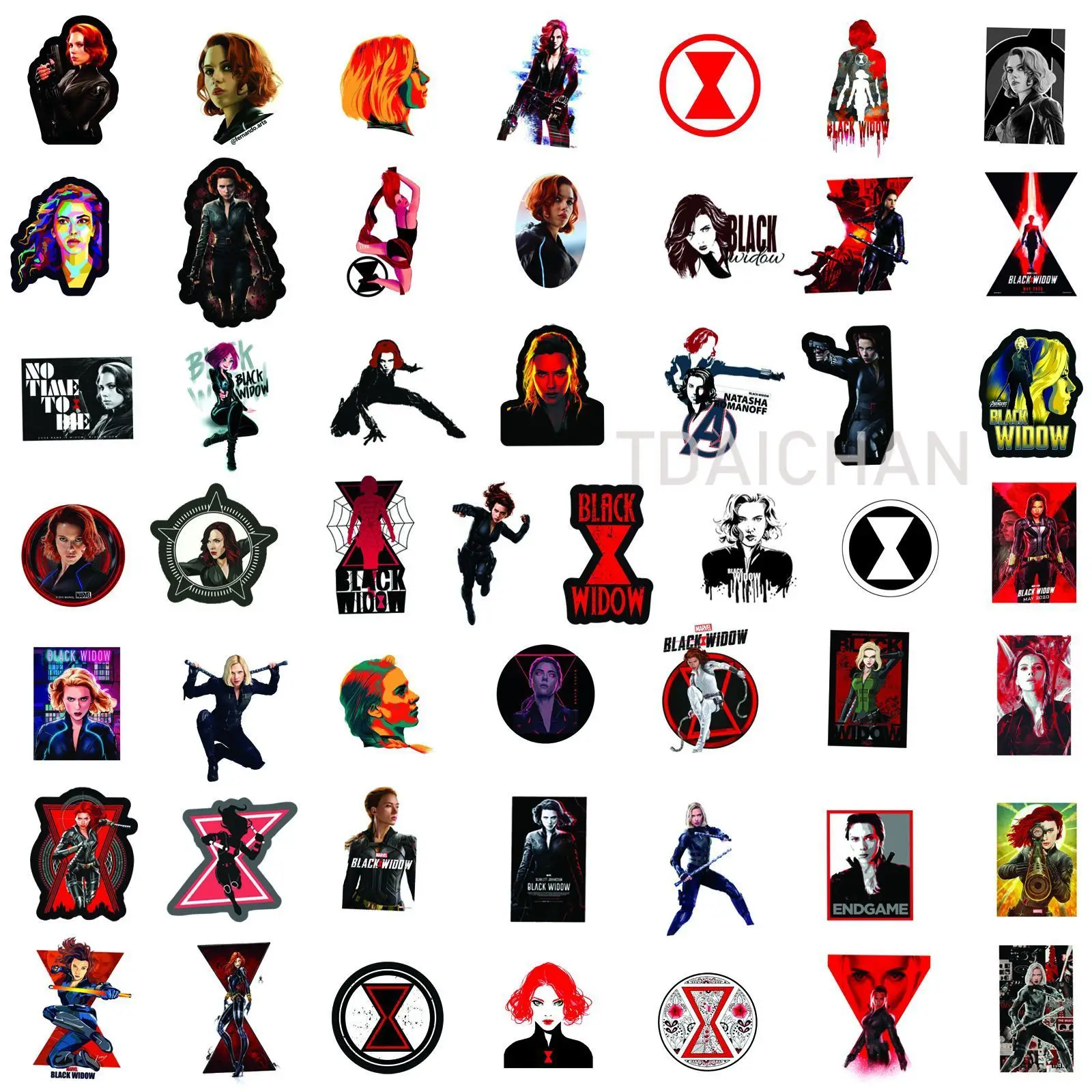 50pcs Superhero Black Widow Stickers Luggage Laptop Scooter Water Cup Fridge Sticker PVC Waterproof Sticker Aesthetic